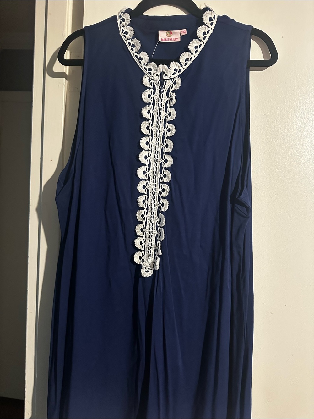 Marley Lilly Navy Sleeveless Tunic with White Crochet Trim